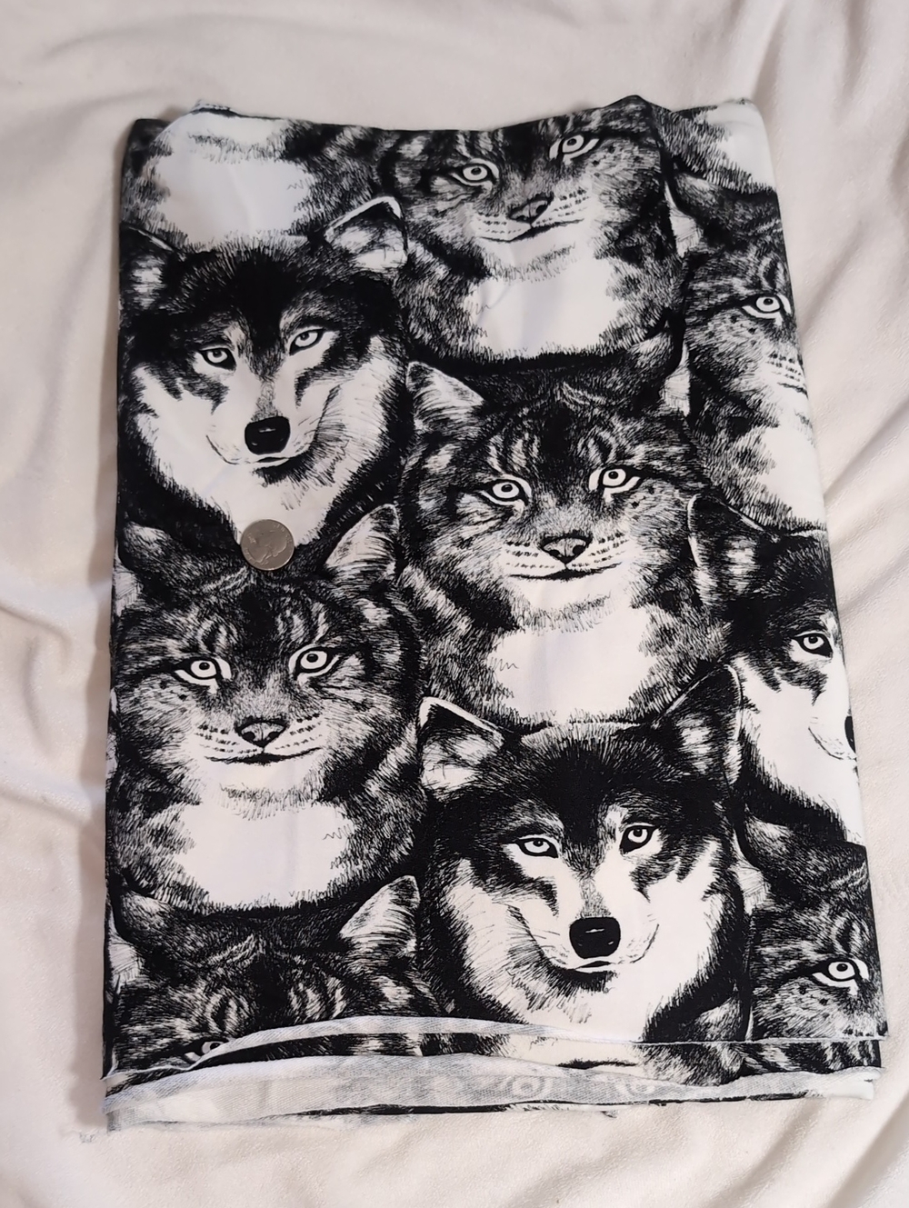 Black & White Wolf & Cat Stretch Cotton Terry Fabric 2 Yds